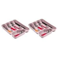 Plasticforte bestekbak - bestekhouders - 2x stuks - 5 vaks - roze - 27 x 34 x 5 cm - keuken