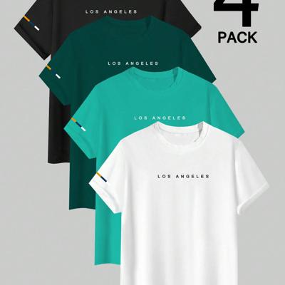 Bon&Bon Men's Letter Print Short Sleeve T-Shirt - 4 Piece Set Multicolor / S