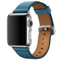 Klassieke knop lederen polsband horloge band voor Apple Watch serie 3 & 2 & 1 38mm (donkerblauw)