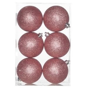 6x Kunststof kerstballen glitter roze 8 cm kerstboom versiering/decoratie   -