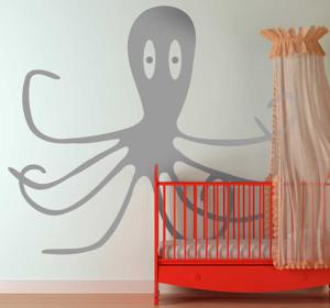 Sticker kinderkamer octopus grijs