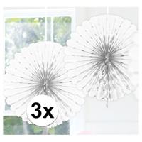 Folat Decoratie waaier - 3x - D45 cm - wit - papier - decoratie - feestartikelen