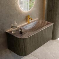 Badmeubel Mondiaz Kurve-Dlux | 95 cm | Meubelkleur Shadow | Wastafelkleur Oza | Solid surface | Wasbak rechter zijde spoelbak | 1 kraangat