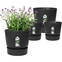 ELHO Set van 2 ronde bloempotten Greenville - Ø14xH13,4 cm en Ø16xH15,3 cm - 7 L - Zwart