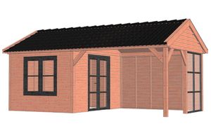 Trendhout Buitenverblijf Zadeldak Betula 680x415 cm - Combinatie 1- Zadeldak- Onbehandeld lariks Douglas hout- Trendhout