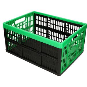 Opvouwbare krat/inklapbare boodschappen kist - zwart/groen - 48 x 35 x 24 cm - klapkratten - 32L