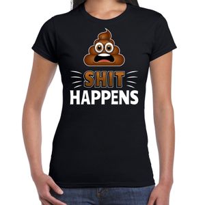 Funny emoticon t-shirt shit happens zwart dames