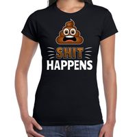 Funny emoticon t-shirt shit happens zwart dames - thumbnail