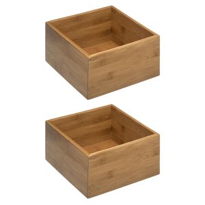 Set van 2x stuks opberg/sorteer/kast/lade verdelers vakjes bamboe hout 18 x 18 x 9.5 cm