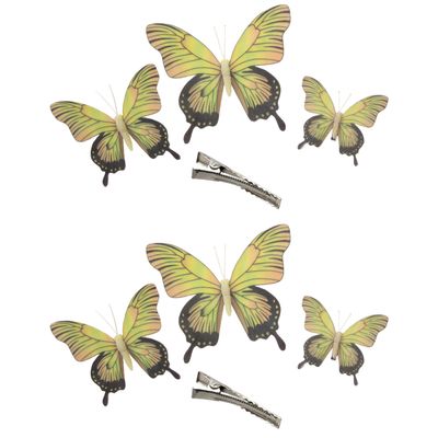 6x stuks decoratie vlinders op clip - geel - 3 formaten - 12/16/20 cm