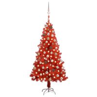 vidaXL Kunstkerstboom met verlichting en kerstballen 150 cm PVC rood