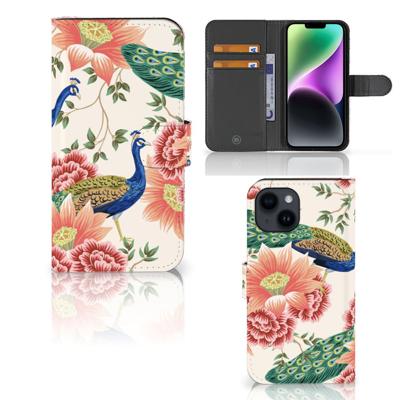 Telefoonhoesje | Met pasjeshouder | voor iPhone 15 Pink Peacock