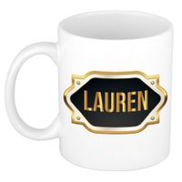 Naam cadeau mok / beker Lauren met gouden embleem 300 ml