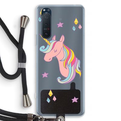 Roze eenhoorn: Sony Xperia 5 II Transparant Hoesje met koord