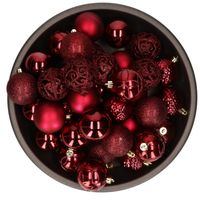37x stuks kunststof kerstballen donkerrood (oxblood) 6 cm glans/mat/glitter mix - Kerstbal