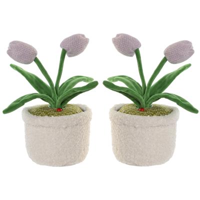 Deurstopper tulpen in pot - 2x - paars - polyester - 14 x 14 x 30 cm