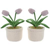 Deurstopper tulpen in pot - 2x - paars - polyester - 14 x 14 x 30 cm