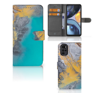 Motorola Moto G22 Bookcase Marble Blue Gold