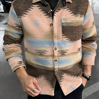 Bon&Bon Homme Herren Hemd-Jacke - Geometrisches Muster Shacket Verschiedenfarbig-2 / M