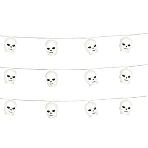 Halloween deco LED verlichting/lampjes schedels - 3x - op batterijen - 220 cm - griezel uitstraling