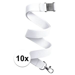 10x Keycord/lanyard wit met sleutelhanger 50 cm