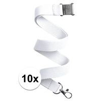 10x Keycord/lanyard wit met sleutelhanger 50 cm - thumbnail