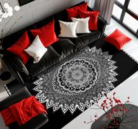 Bloemenmandala ontwerp vinyl tapijt zwart