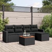6-delige Loungeset met kussens poly rattan zwart 6-delige Loungeset met kussens poly rattan zwart