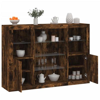 Dressoirs met LED-verlichting 3 st bewerkt hout gerookt eiken