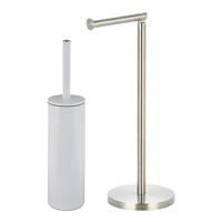 Badkamer accessoires set - WC-borstel/toilet rollen houder - metaal/porselein - ivoor wit