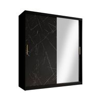 Meubella Kledingkast Marmer 3 - Zwart - 180 cm - Met spiegel - thumbnail