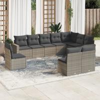 10-delige Loungeset met kussens poly rattan grijs