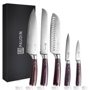 Paudin NS5 Professionele Messenset - 5-Delig - Japanse Messen - Damascus Patroon
