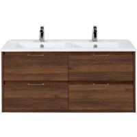 Porto Badmeubelset 120 cm - 4 Laden Walnoot - Keramische Wastafel Wit Slim
