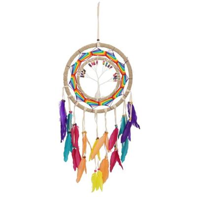 Dromenvanger/dreamcatcher LGTBQ - mobiel - multi kleuren - veertjes/kraaltjes - 32 cm
