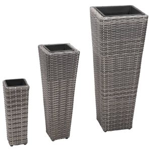 VidaXL Plantenbakken verhoogd 3 st poly rattan grijs