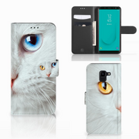 Samsung Galaxy J6 2018 Telefoonhoesje met Pasjes Witte Kat - thumbnail