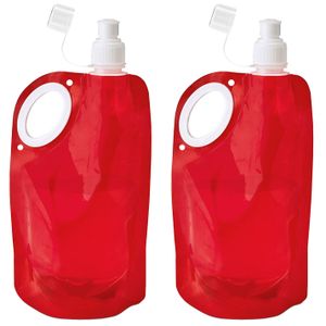 Waterfles/drinkfles opvouwbaar - 2x - rood - kunststof - 770 ml - schroefdop - waterzak