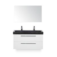 Seville Badmeubelset 100 cm - Wit Hoogglans - Wastafel Hardsteen Wit Lucca 2 kraangaten - met Spiegel