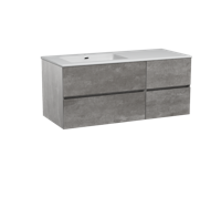 Storke Edge zwevend badmeubel 120 x 52 cm beton donkergrijs met Diva asymmetrisch linkse wastafel in glanzend composiet marmer