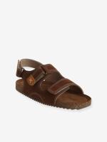 Sandalen met klittenband van leer voor kinderen kameel