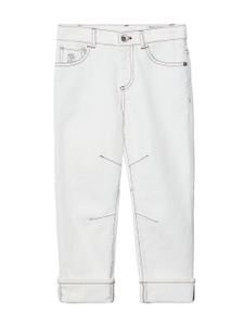 Brunello Cucinelli Kids jean droit à détails de coutures - Blanc