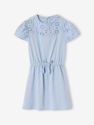 Meisjesjurk met Engels borduursel bleekblauw