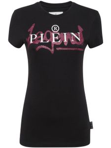 Philipp Plein t-shirt orné de cristal à logo imprimé - Noir