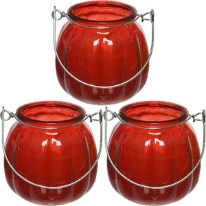 3x citronella kaarsen in glas - 15 branduren - D8 x H8 cm - rood - geurkaarsen