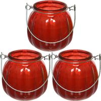 3x citronella kaarsen in glas - 15 branduren - D8 x H8 cm - rood - geurkaarsen - thumbnail