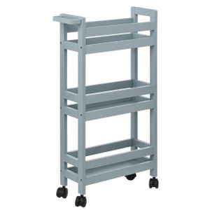 Keuken of badkamer trolley 3-laags - ijsblauw - D15 x B40 x H75 cm - mdf hout - met wielen