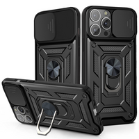 iPhone 15 Pro hoesje - Backcover - Rugged Armor - Camerabescherming - Extra valbescherming - TPU - Zwart