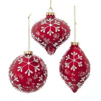 Ornament rood wit glas h10 cm - Kurt s adler