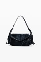Medium faux leather patch bag - BLACK - U